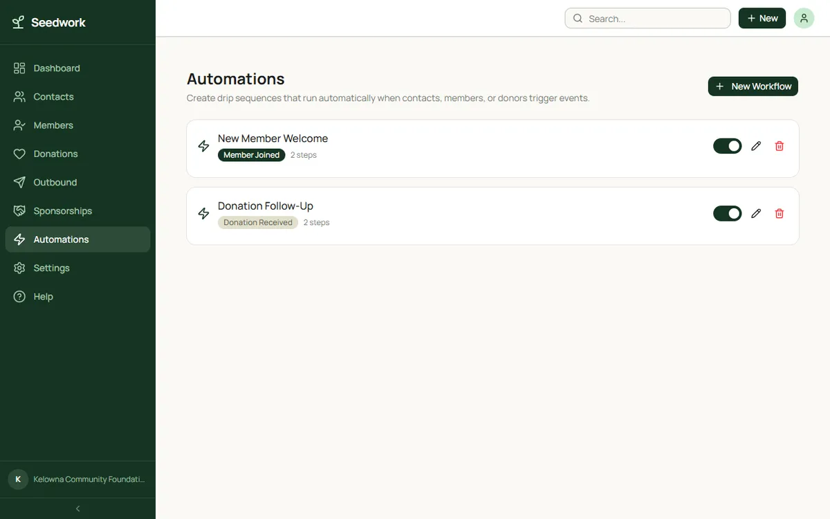 Screenshot of Automation Workflows