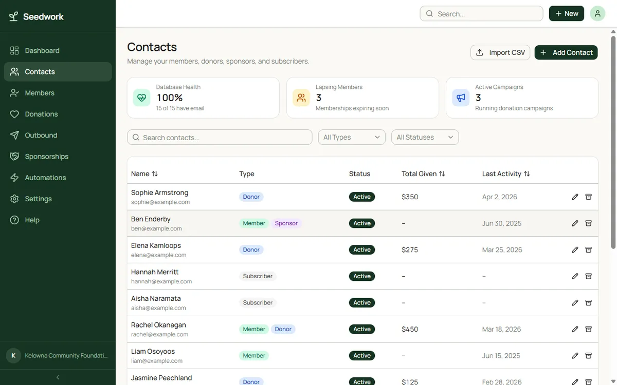 Screenshot of Contact Management